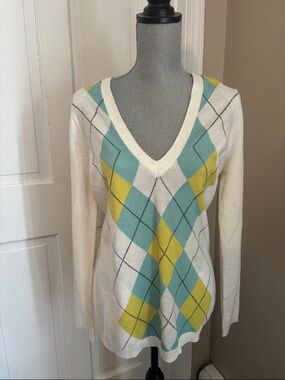 New York & Company Argyle V-Neck Sweater